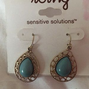 Brand new silver and turquoise colored earrings
